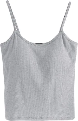 Tank Tops with Built in Bra for Women Ribbed Knit Solid Basic Padded Sport Bras Regular Fit Stretch Workout Camisole