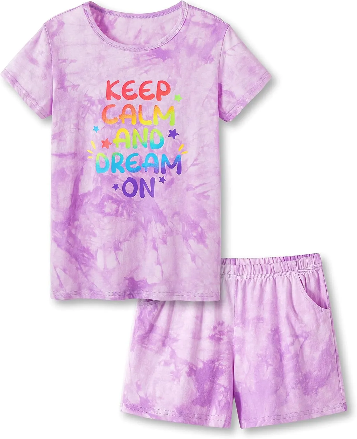 Tebbis Trendy Tie Dye Sleepover Summer Pajamas for Girls -100% Cotton Soft Dount Cat Caticorn Jammies Size 6-18