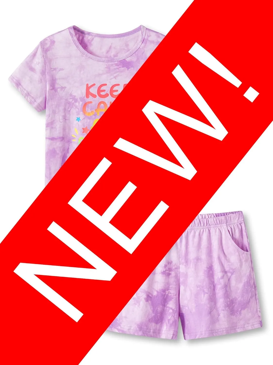 Tebbis Trendy Tie Dye Sleepover Summer Pajamas for Girls -100% Cotton Soft Dount Cat Caticorn Jammies Size 6-18