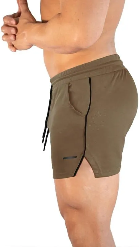 TEZO Mens 5" Gym Workout Shorts Athletic Running Training Quick Dry Short Pants Pockets Lightweight Mesh Activewear