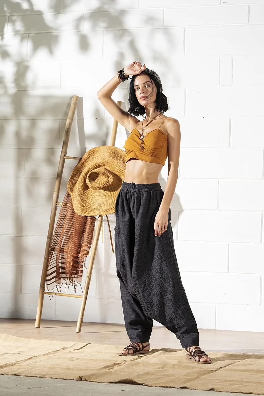 The Veshti Company Women's Printed Harem Pants - Boho Yoga Baggy Pants with Elastic Waist & Drawstring, Hippie Lounge Pants