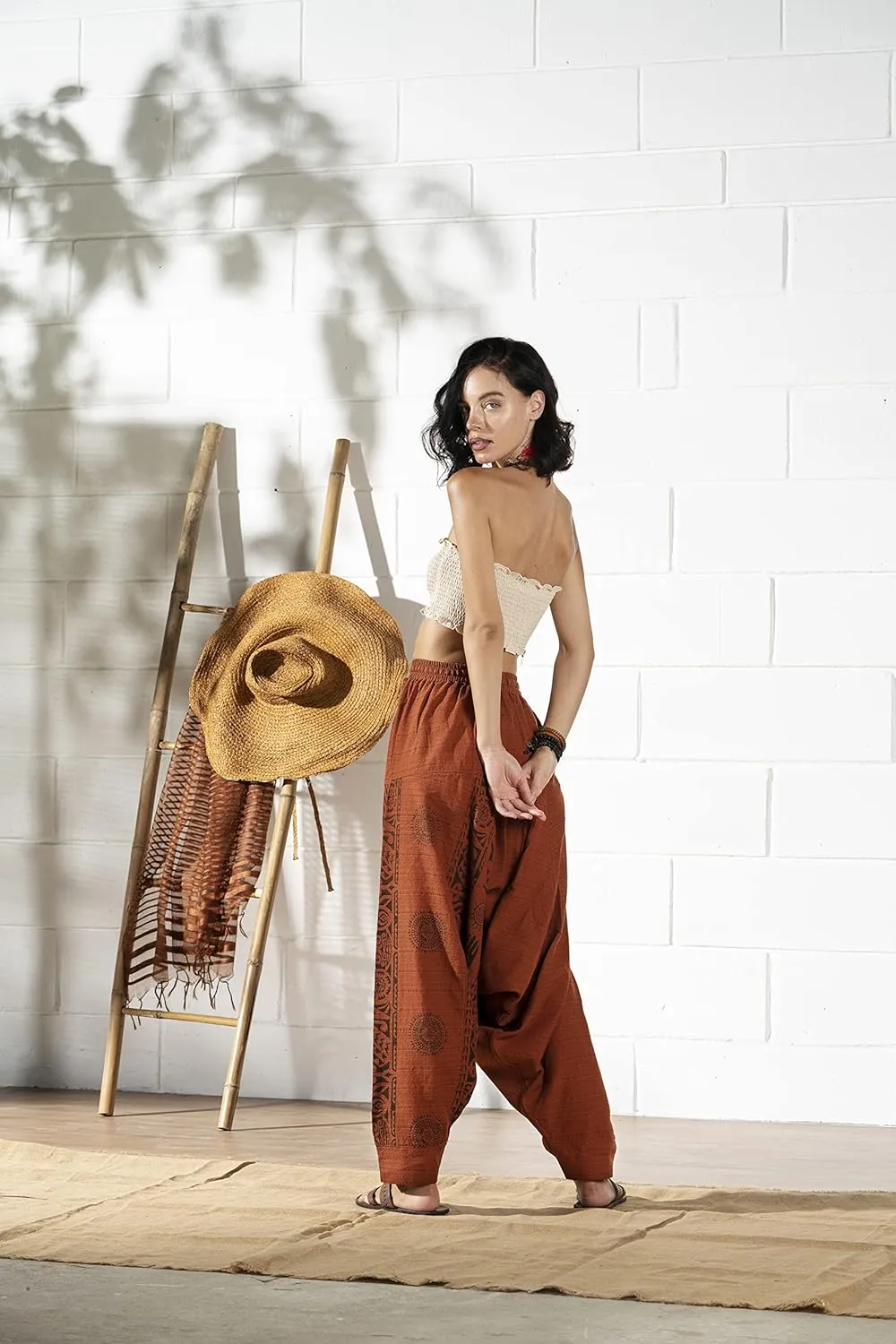 The Veshti Company Women's Printed Harem Pants - Boho Yoga Baggy Pants with Elastic Waist & Drawstring, Hippie Lounge Pants