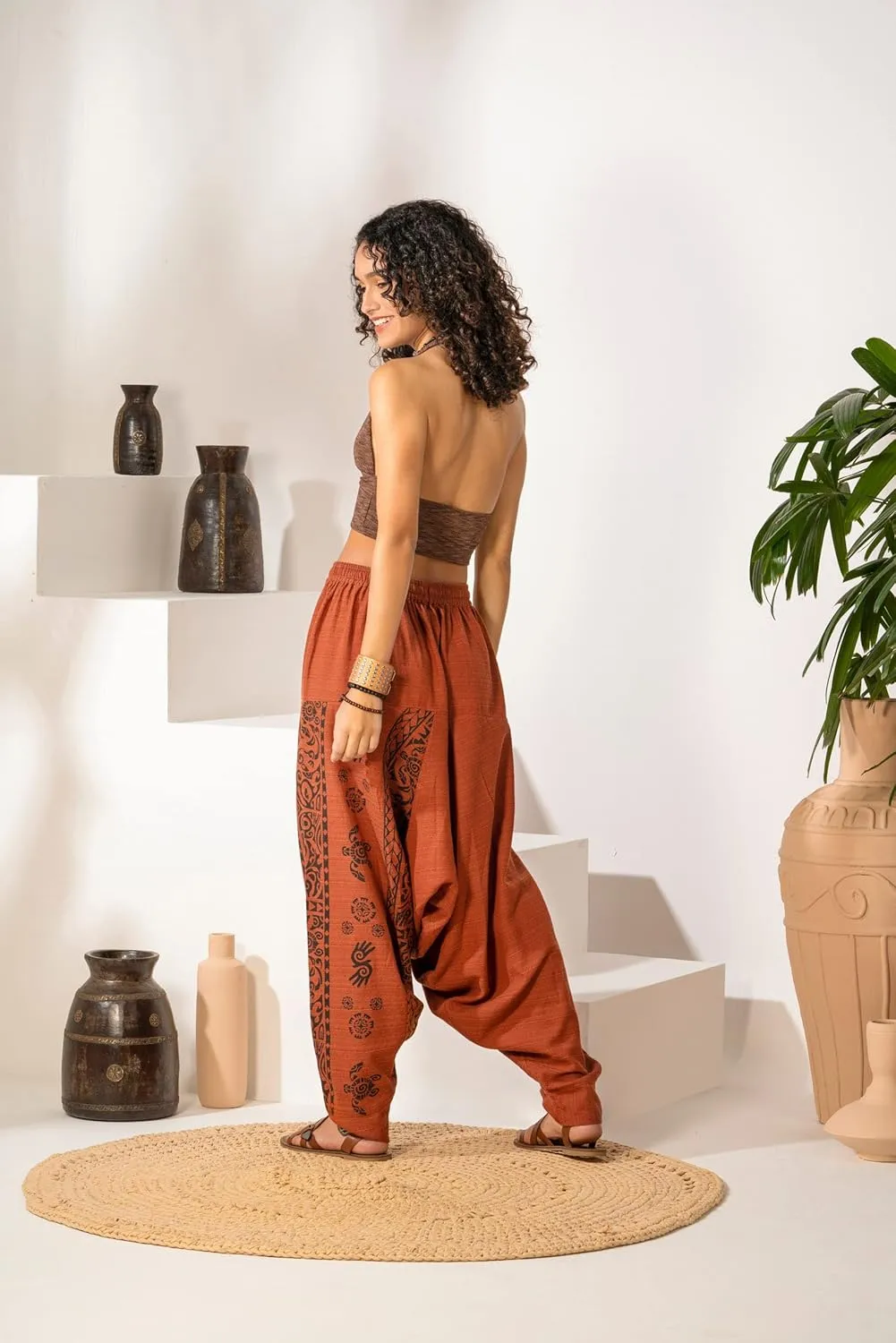 The Veshti Company Women's Printed Harem Pants - Boho Yoga Baggy Pants with Elastic Waist & Drawstring, Hippie Lounge Pants