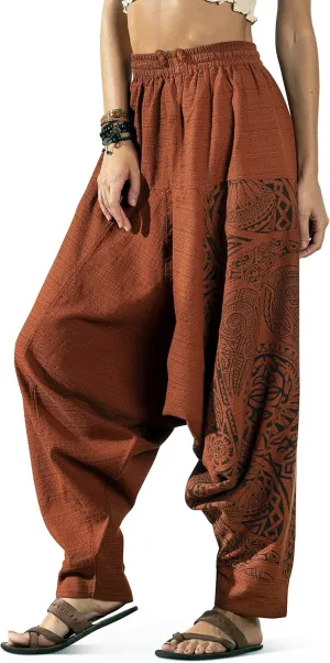 The Veshti Company Women's Printed Harem Pants - Boho Yoga Baggy Pants with Elastic Waist & Drawstring, Hippie Lounge Pants