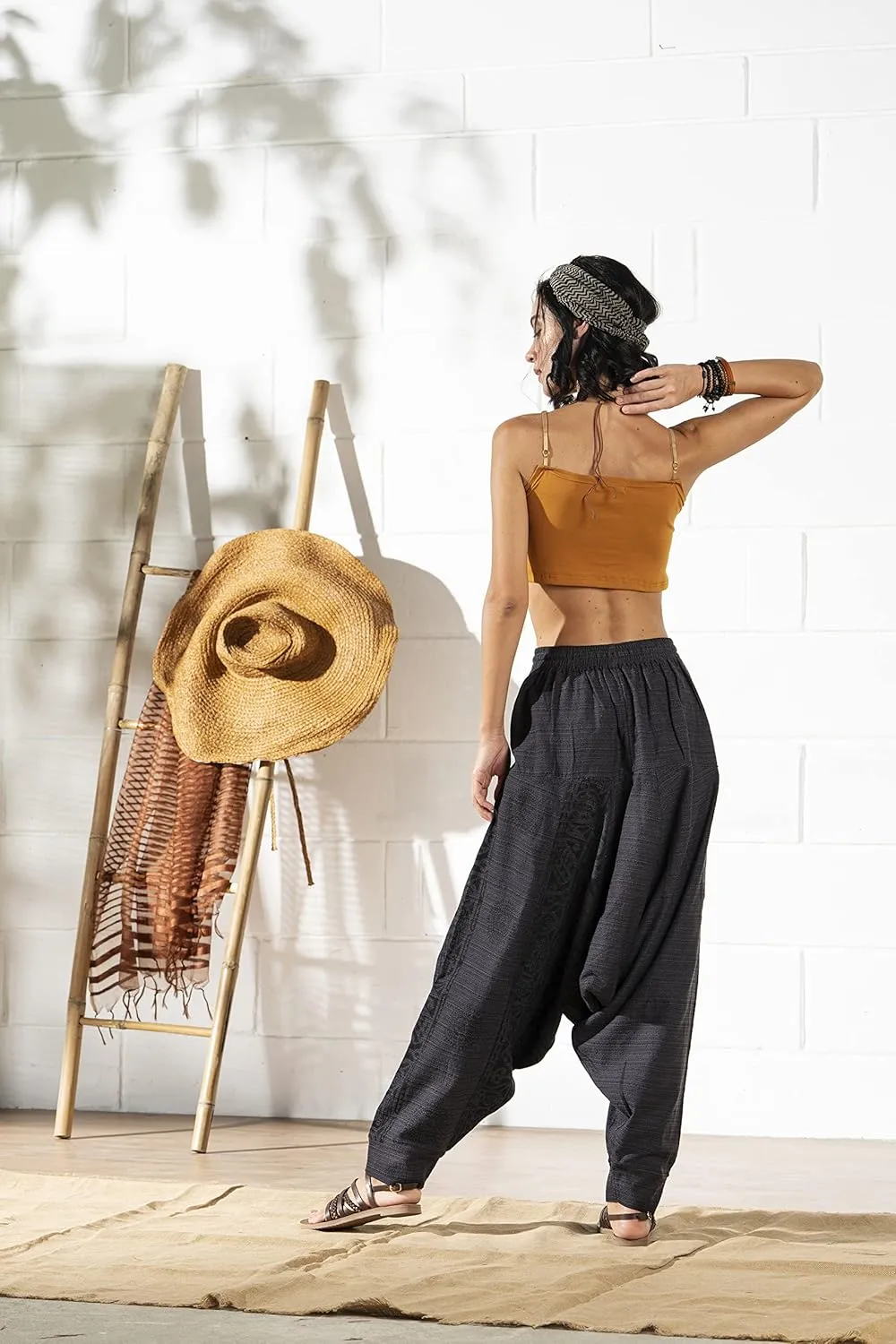 The Veshti Company Women's Printed Harem Pants - Boho Yoga Baggy Pants with Elastic Waist & Drawstring, Hippie Lounge Pants