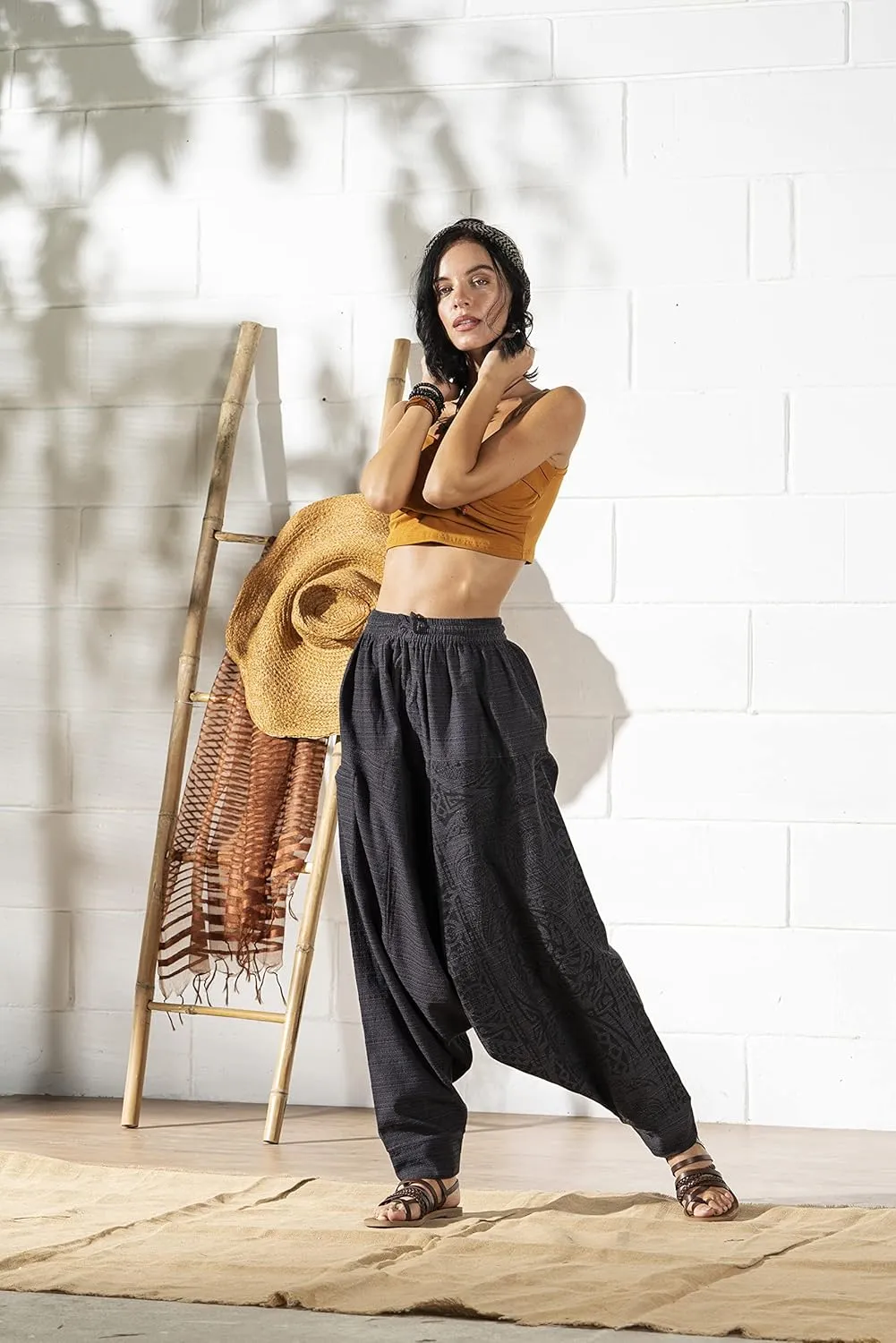 The Veshti Company Women's Printed Harem Pants - Boho Yoga Baggy Pants with Elastic Waist & Drawstring, Hippie Lounge Pants