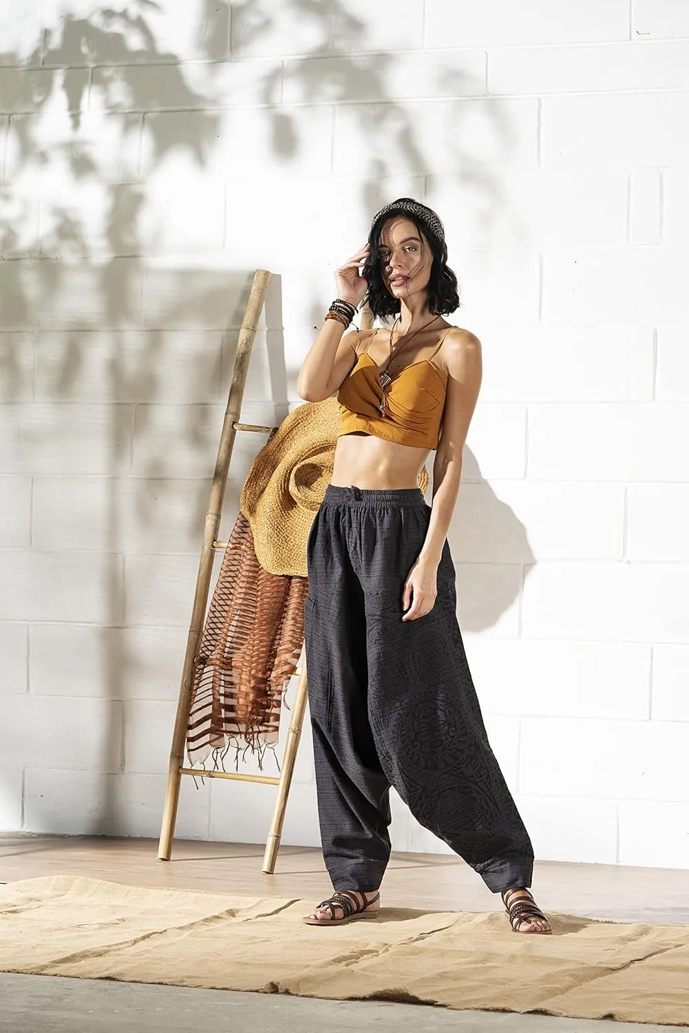 The Veshti Company Women's Printed Harem Pants - Boho Yoga Baggy Pants with Elastic Waist & Drawstring, Hippie Lounge Pants