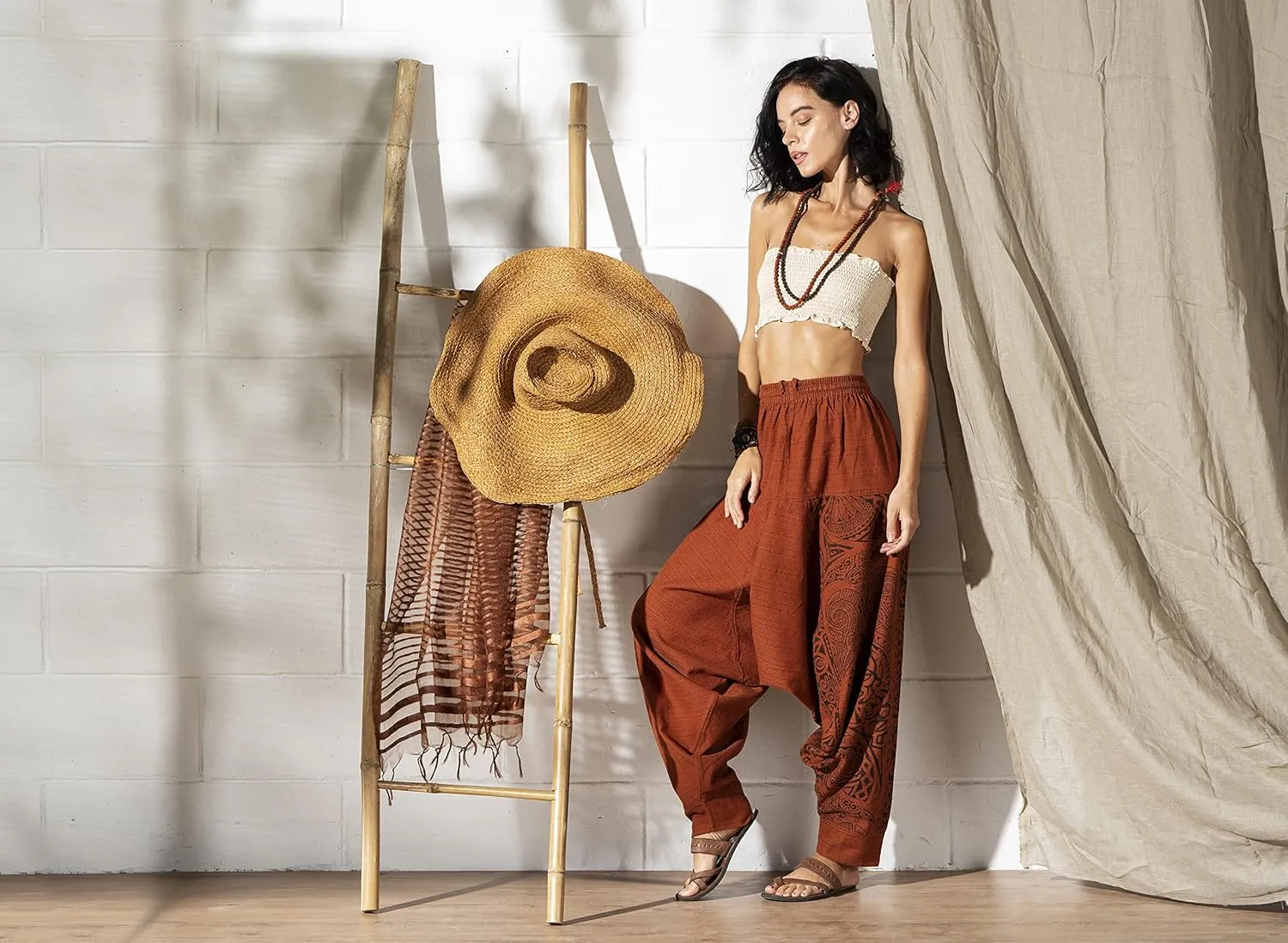 The Veshti Company Women's Printed Harem Pants - Boho Yoga Baggy Pants with Elastic Waist & Drawstring, Hippie Lounge Pants