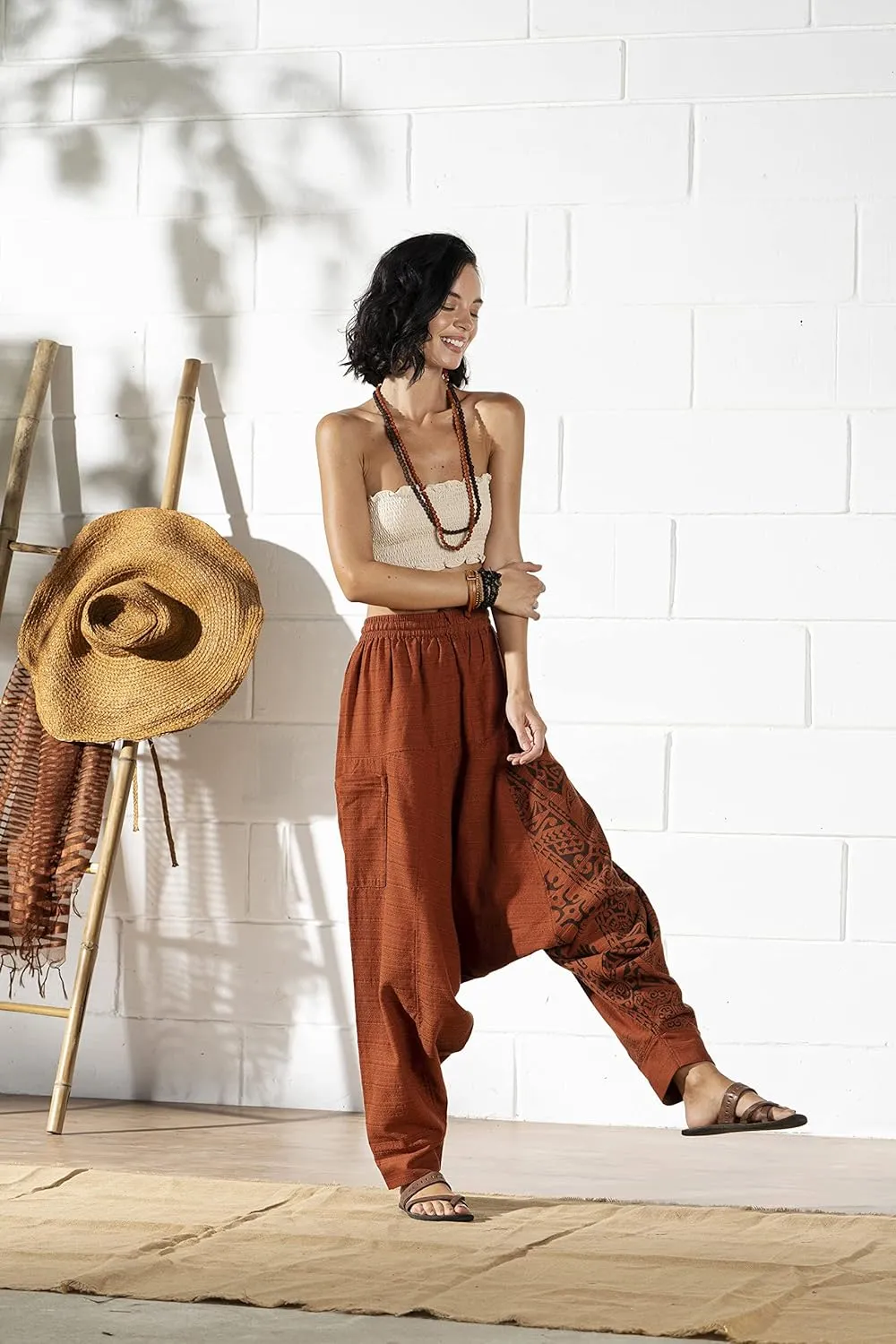 The Veshti Company Women's Printed Harem Pants - Boho Yoga Baggy Pants with Elastic Waist & Drawstring, Hippie Lounge Pants