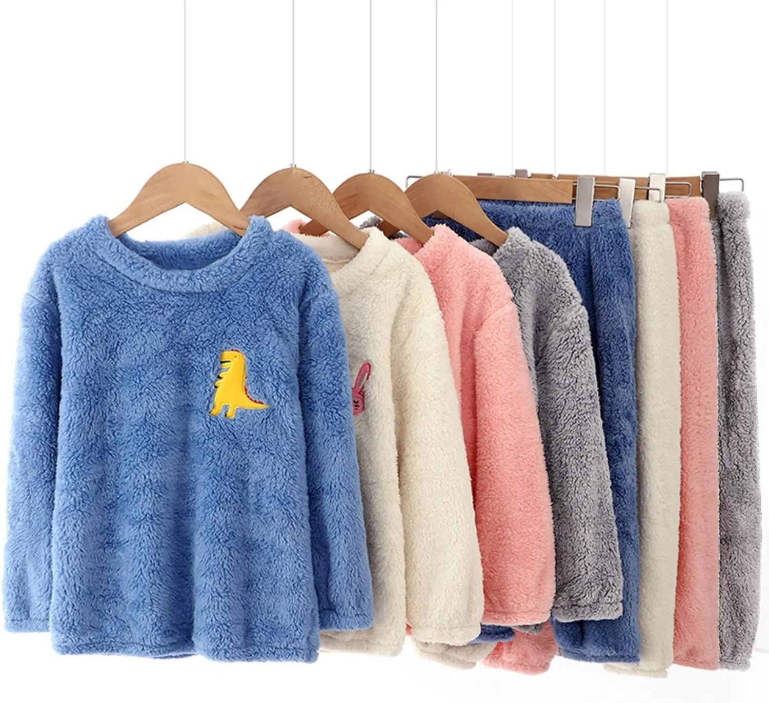 Toddler Boys Girls Fleece Pajama Set Winter Warm Plush Tops Pants Outfits Sleepwear Soft Comfy 2 Piece Loungewear Child PJS