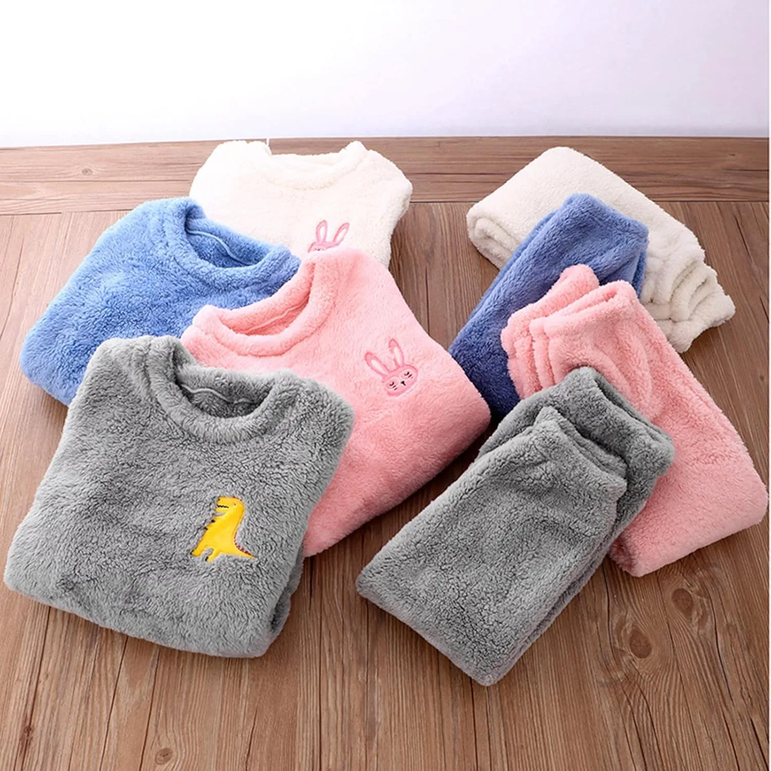 Toddler Boys Girls Fleece Pajama Set Winter Warm Plush Tops Pants Outfits Sleepwear Soft Comfy 2 Piece Loungewear Child PJS