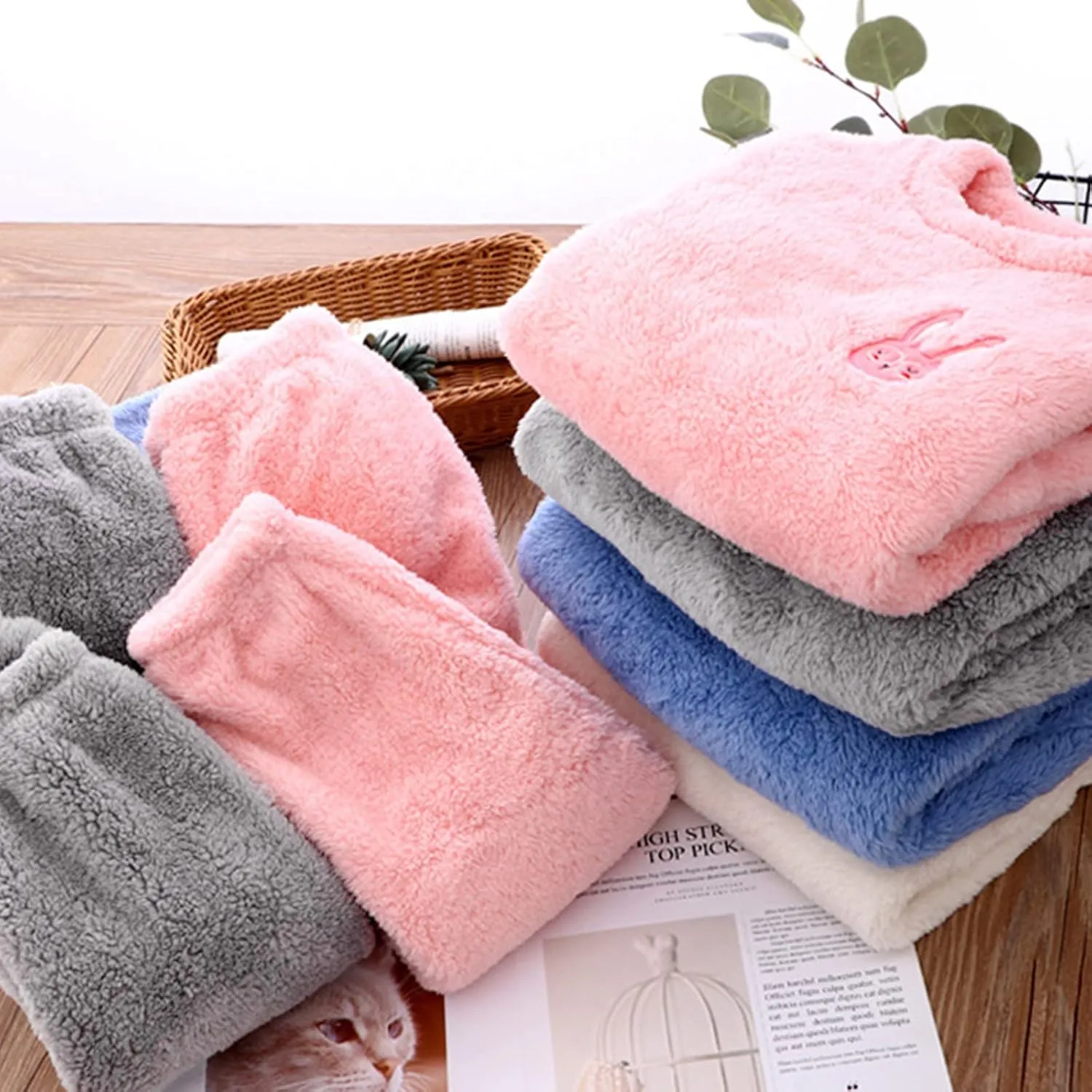 Toddler Boys Girls Fleece Pajama Set Winter Warm Plush Tops Pants Outfits Sleepwear Soft Comfy 2 Piece Loungewear Child PJS