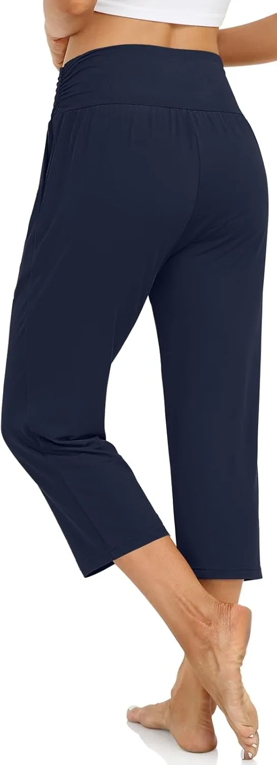UEU Women's Capri Pants Summer Loose Yoga Pants Comfy Workout Cropprd Pants with Pockets