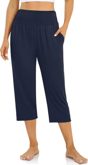 UEU Women's Capri Pants Summer Loose Yoga Pants Comfy Workout Cropprd Pants with Pockets