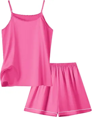 Umeyda Girls & Womens Pajamas Set Sleeveless Camisole Tank Top and Shorts 2 Piece Sleepwear Summer Outfits