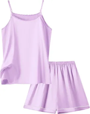 Umeyda Girls & Womens Pajamas Set Sleeveless Camisole Tank Top and Shorts 2 Piece Sleepwear Summer Outfits