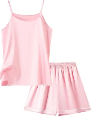 Umeyda Girls & Womens Pajamas Set Sleeveless Camisole Tank Top and Shorts 2 Piece Sleepwear Summer Outfits