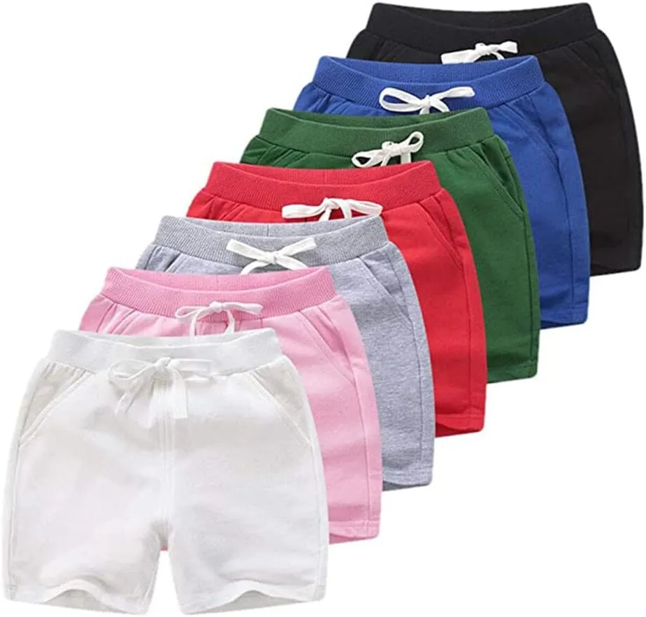 Unisex Baby Boys Girls Summer Solid Color Cotton Sport Jogger Shorts Casual Elastic Waist Active Shorts Pants