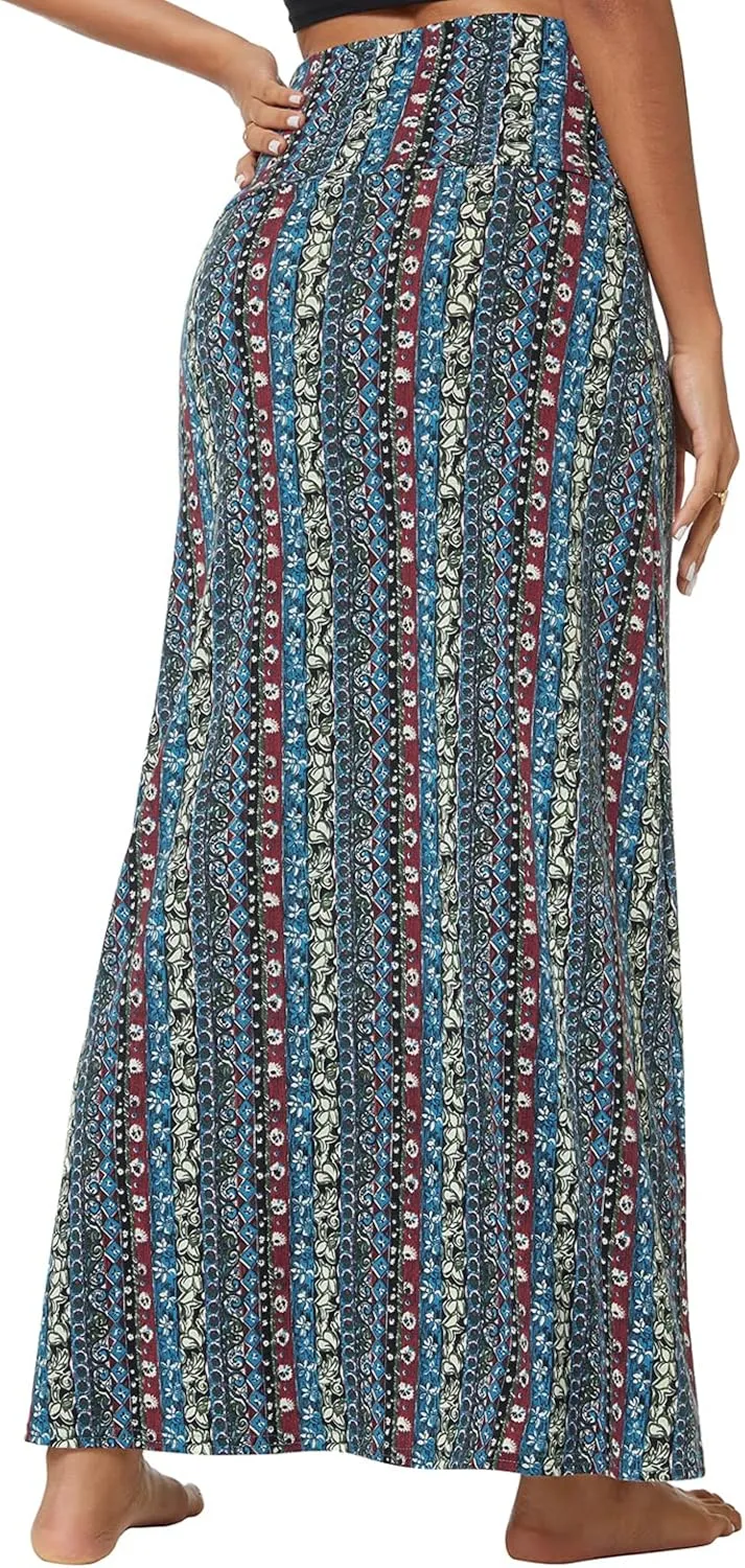 Urban CoCo Women's Stylish Spandex Comfy Fold-Over Flare Long Maxi Skirt