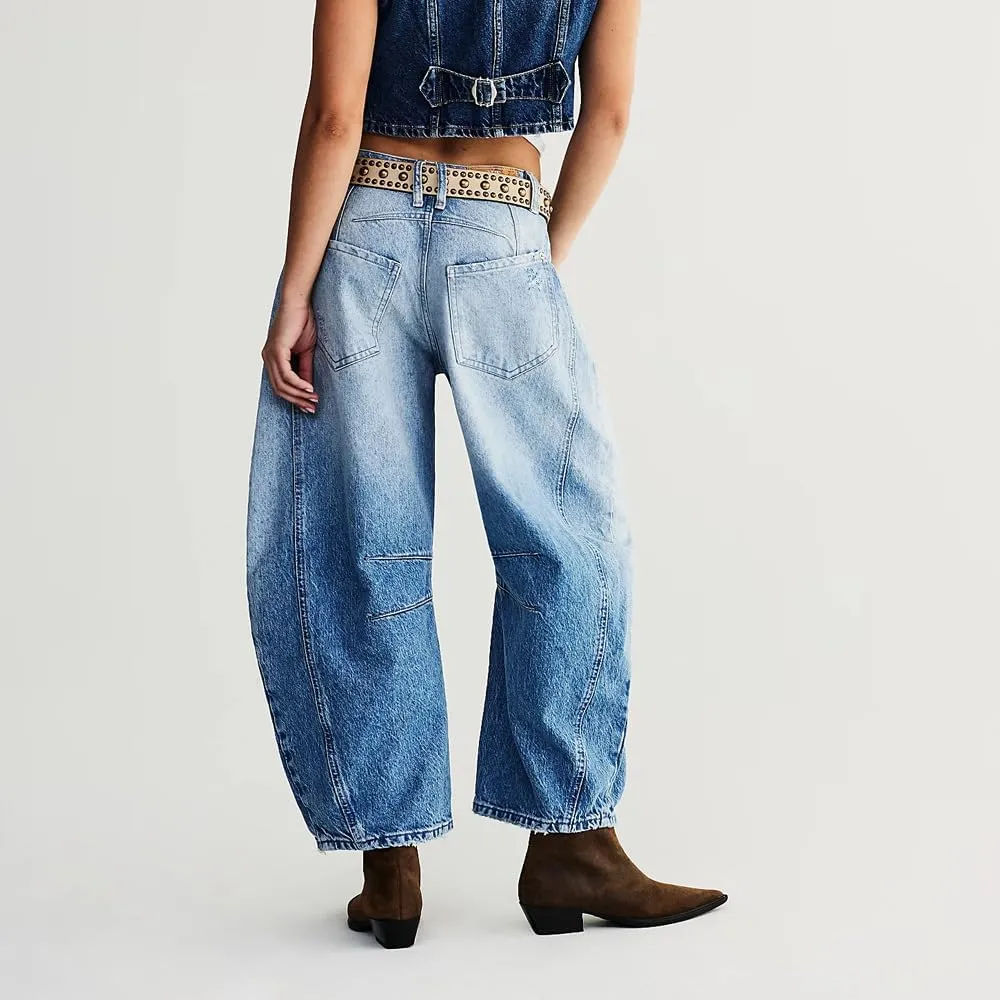utcoco Womens Mid Rise Barrel Jeans Distressed Ripped Loose Wide Leg Jeans Denim Long Pants Y2k Baggy Boyfriend Jeans