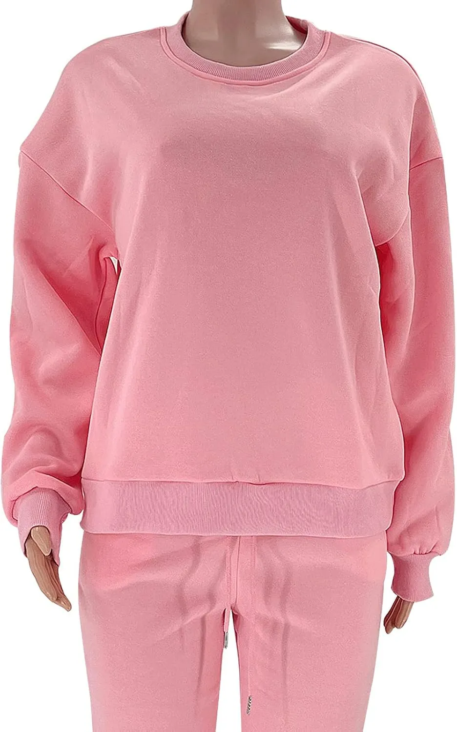 Viatabuna Women's 2 Piece Fleece Sweatsuit Outfit Long Sleeve Crewneck Pullover Sweatshirt Drawstring Jogger Pants Lounge Set