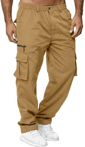 Vickyleb Mens Cargo Pants Elastic Waist Loose Fit Cotton Casual Lightweight Workwear Joggers Pants with Multi-Pockets