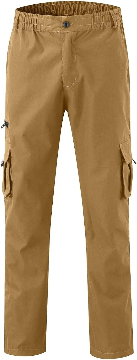 Vickyleb Mens Cargo Pants Elastic Waist Loose Fit Cotton Casual Lightweight Workwear Joggers Pants with Multi-Pockets