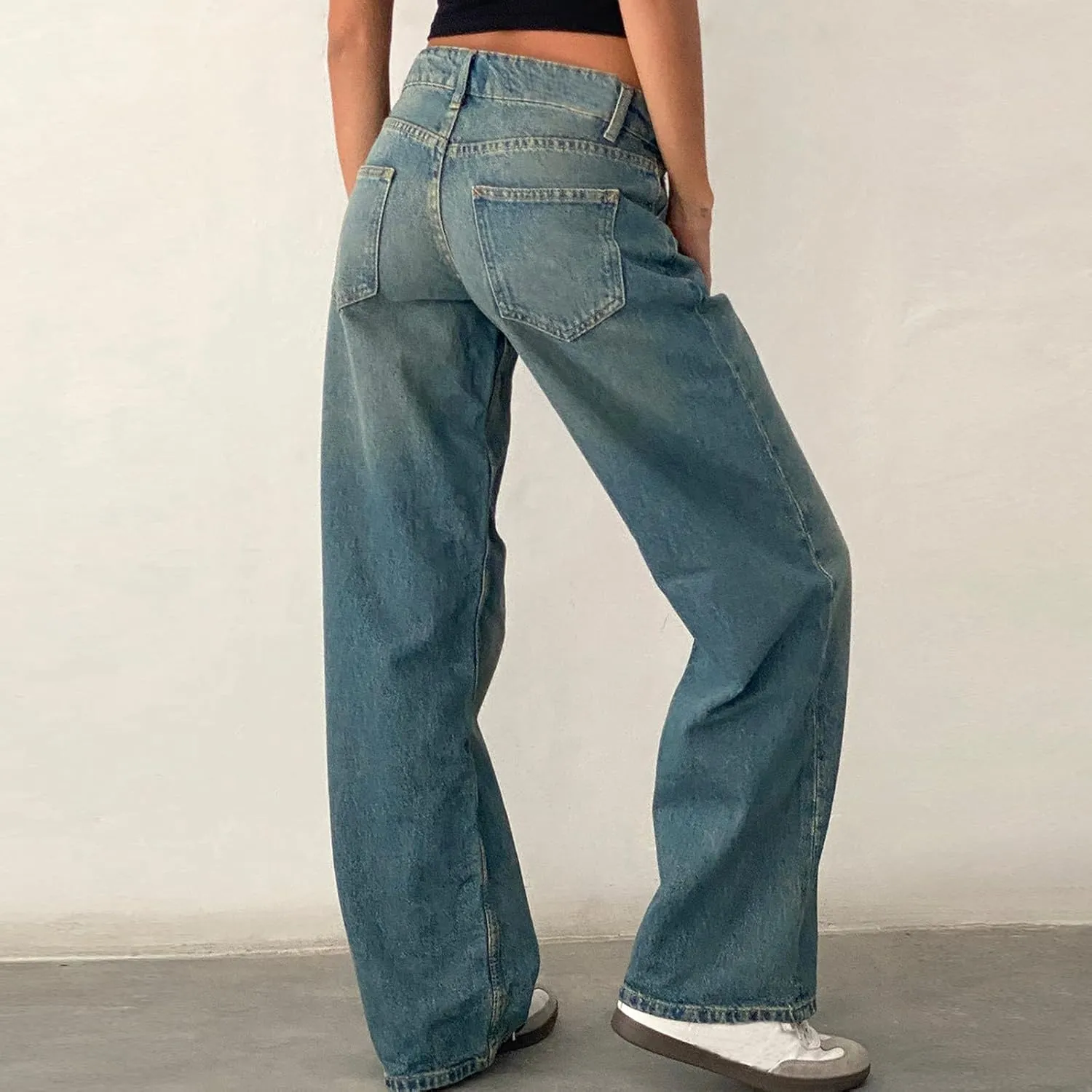 Vintage High Waisted Straight Leg Jeans for Women Relaxed Fit Stretch Denim Casual Wear with Pocket Details Streetwear