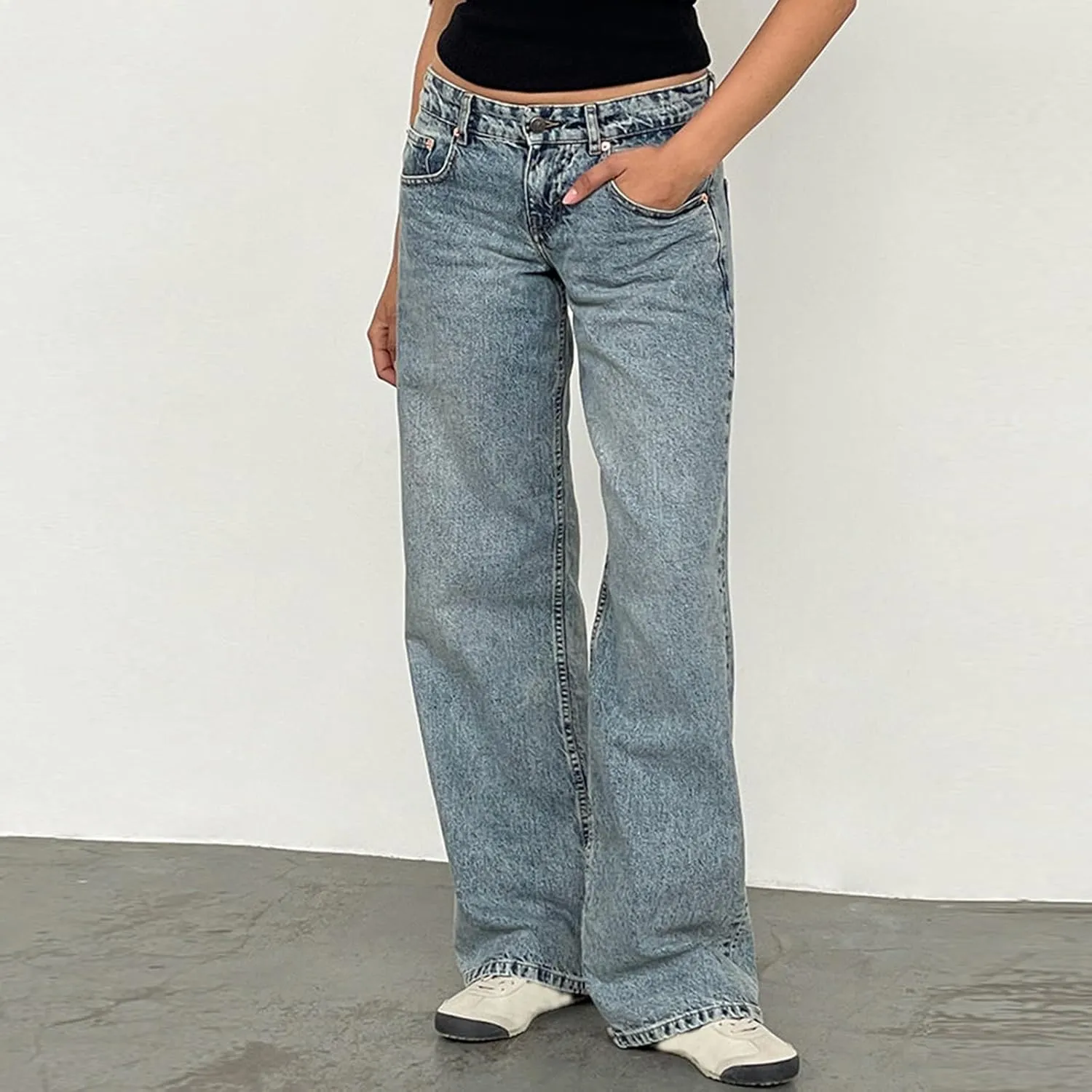 Vintage High Waisted Straight Leg Jeans for Women Relaxed Fit Stretch Denim Casual Wear with Pocket Details Streetwear