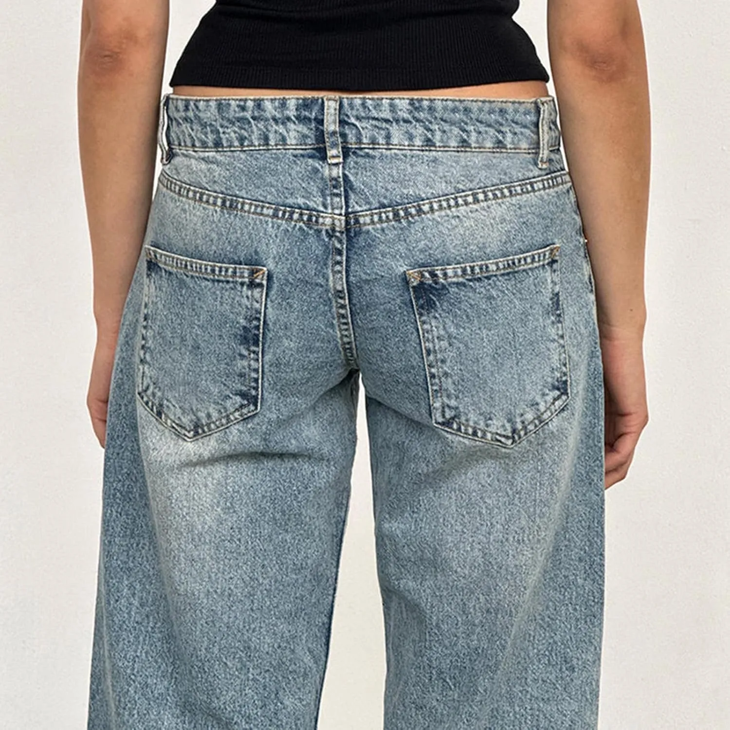 Vintage High Waisted Straight Leg Jeans for Women Relaxed Fit Stretch Denim Casual Wear with Pocket Details Streetwear