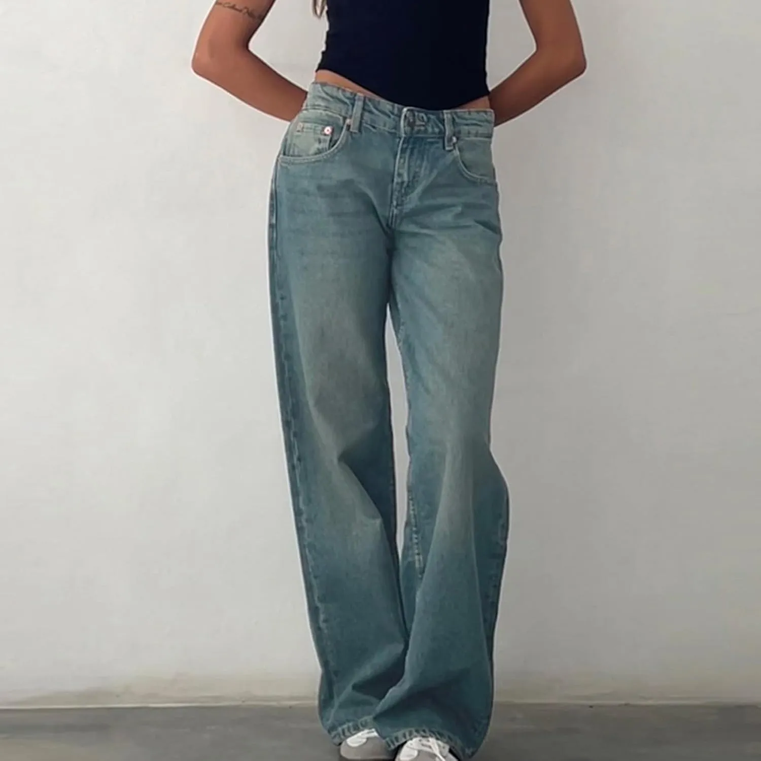 Vintage High Waisted Straight Leg Jeans for Women Relaxed Fit Stretch Denim Casual Wear with Pocket Details Streetwear