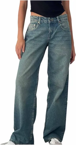 Vintage High Waisted Straight Leg Jeans for Women Relaxed Fit Stretch Denim Casual Wear with Pocket Details Streetwear