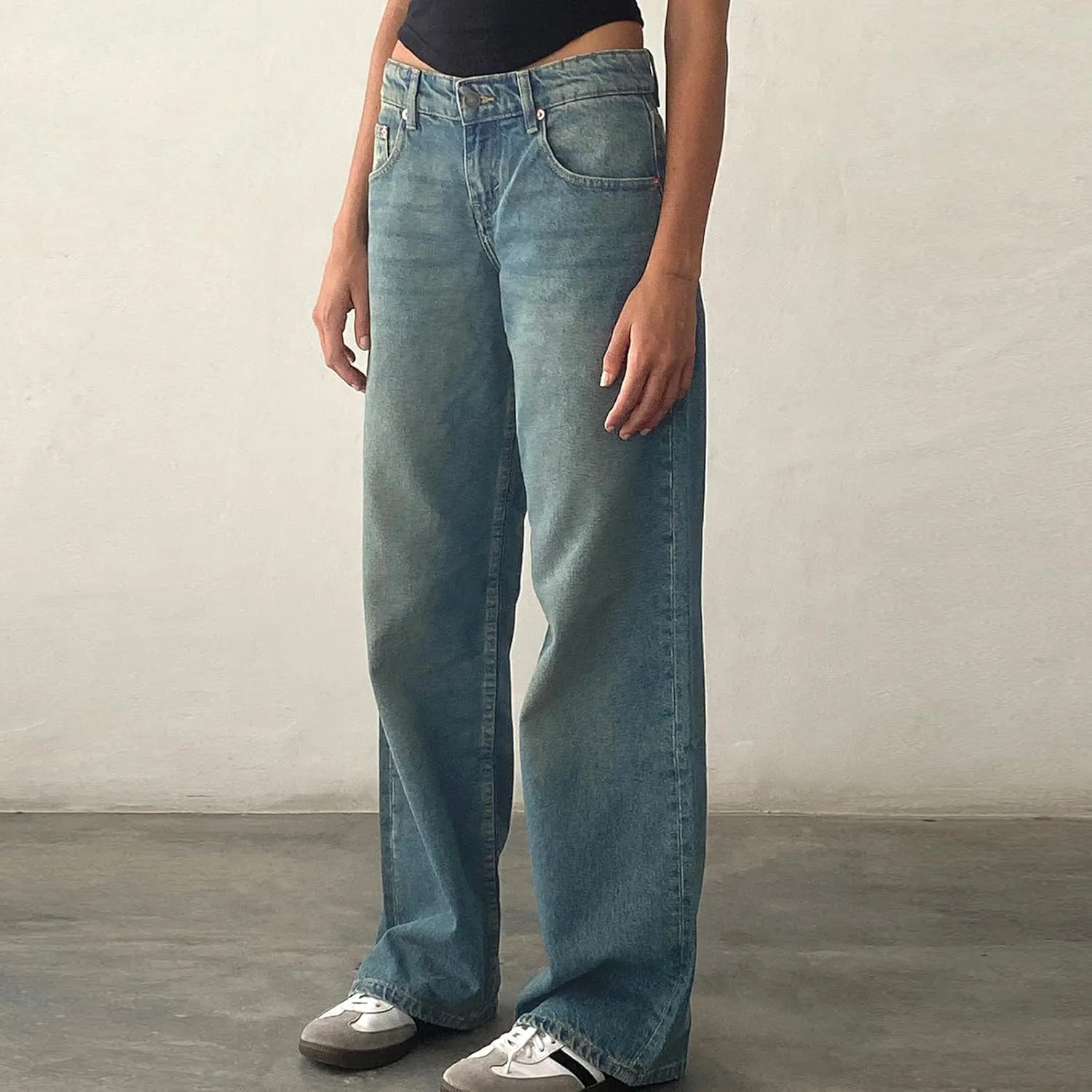 Vintage High Waisted Straight Leg Jeans for Women Relaxed Fit Stretch Denim Casual Wear with Pocket Details Streetwear