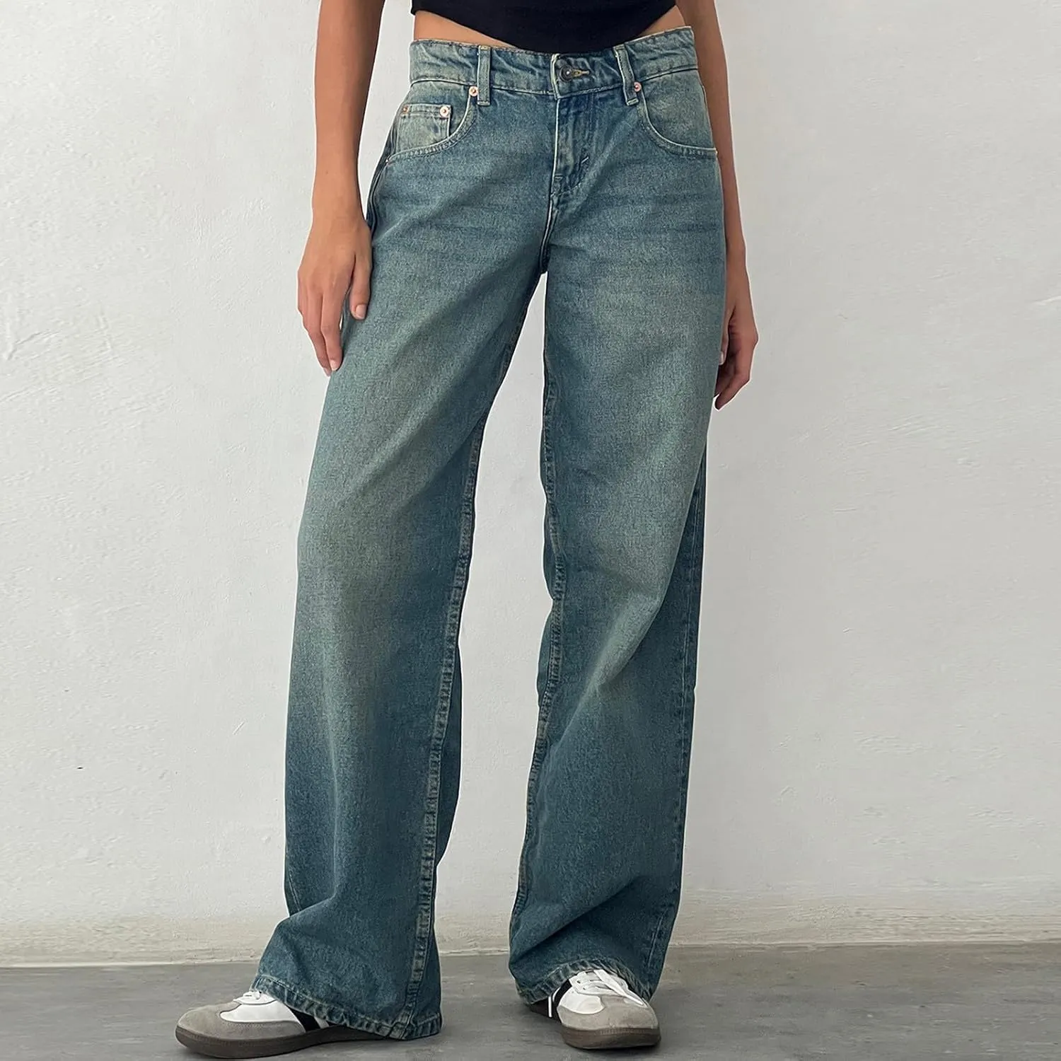 Vintage High Waisted Straight Leg Jeans for Women Relaxed Fit Stretch Denim Casual Wear with Pocket Details Streetwear