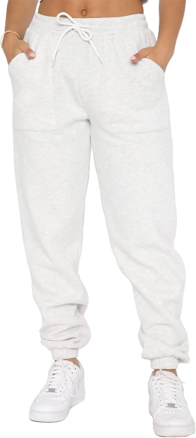 Waitfairy Women's Winter Fleece Sweatpants Casual Comfy High Waisted Workout Cinch Bottom Joggers Pants with Pocket