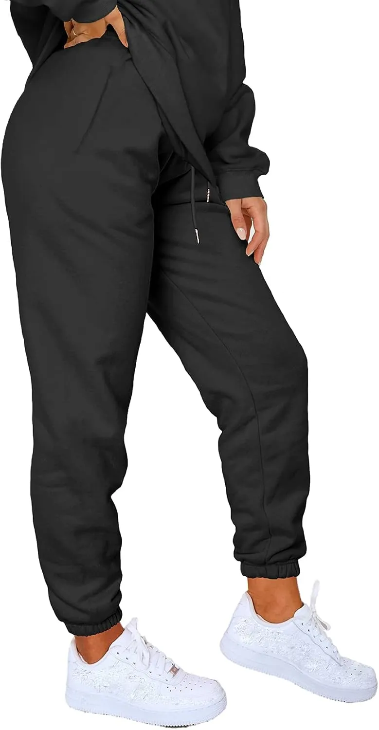 Waitfairy Women's Winter Fleece Sweatpants Casual Comfy High Waisted Workout Cinch Bottom Joggers Pants with Pocket