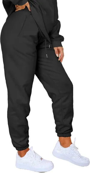 Waitfairy Women's Winter Fleece Sweatpants Casual Comfy High Waisted Workout Cinch Bottom Joggers Pants with Pocket