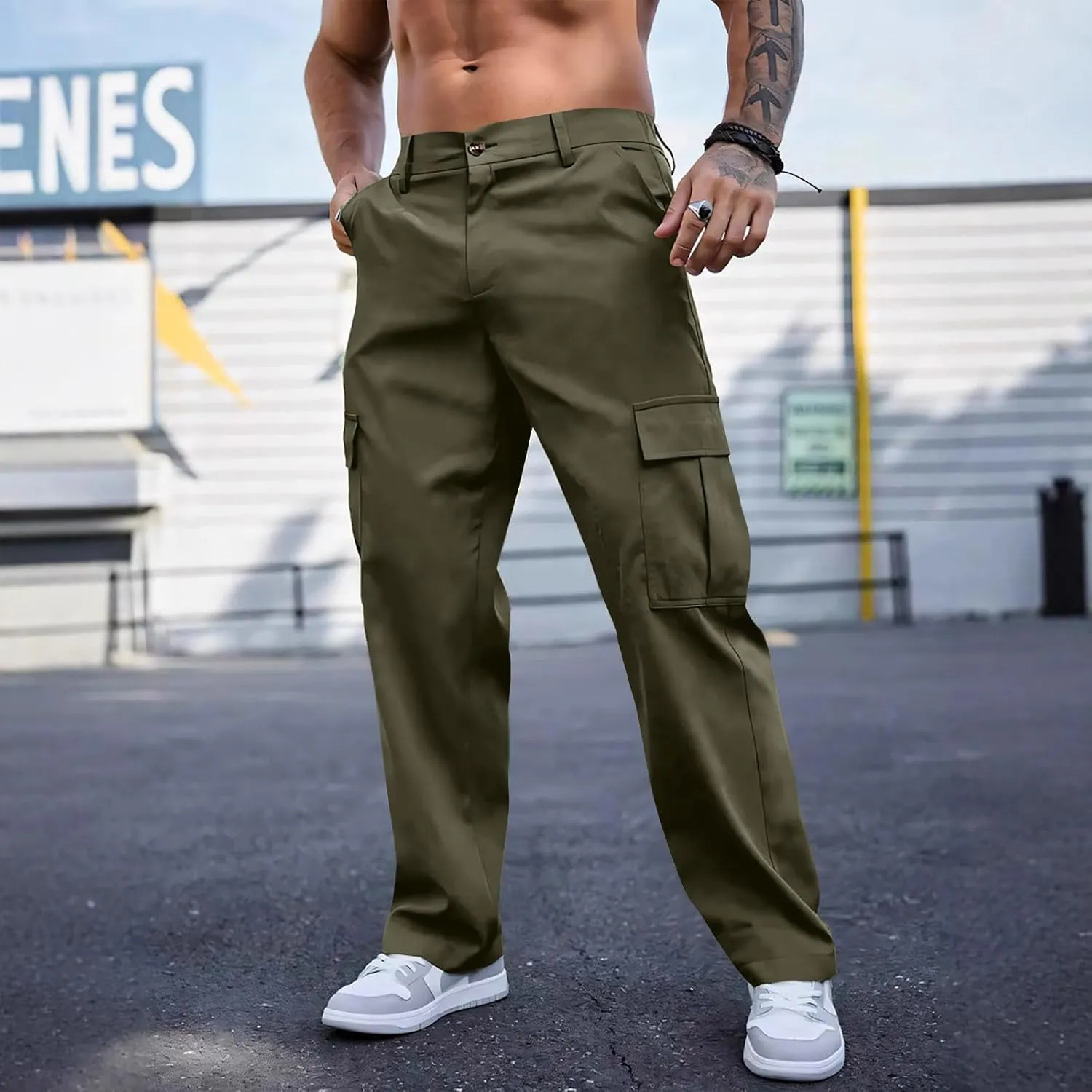 WENKOMG1 Mens Casual Cargo Pants Multi Pockets Lightweight Tactical Pants Summer Breathable Outdoor Combat Work Pants