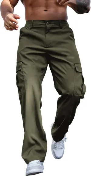 WENKOMG1 Mens Casual Cargo Pants Multi Pockets Lightweight Tactical Pants Summer Breathable Outdoor Combat Work Pants