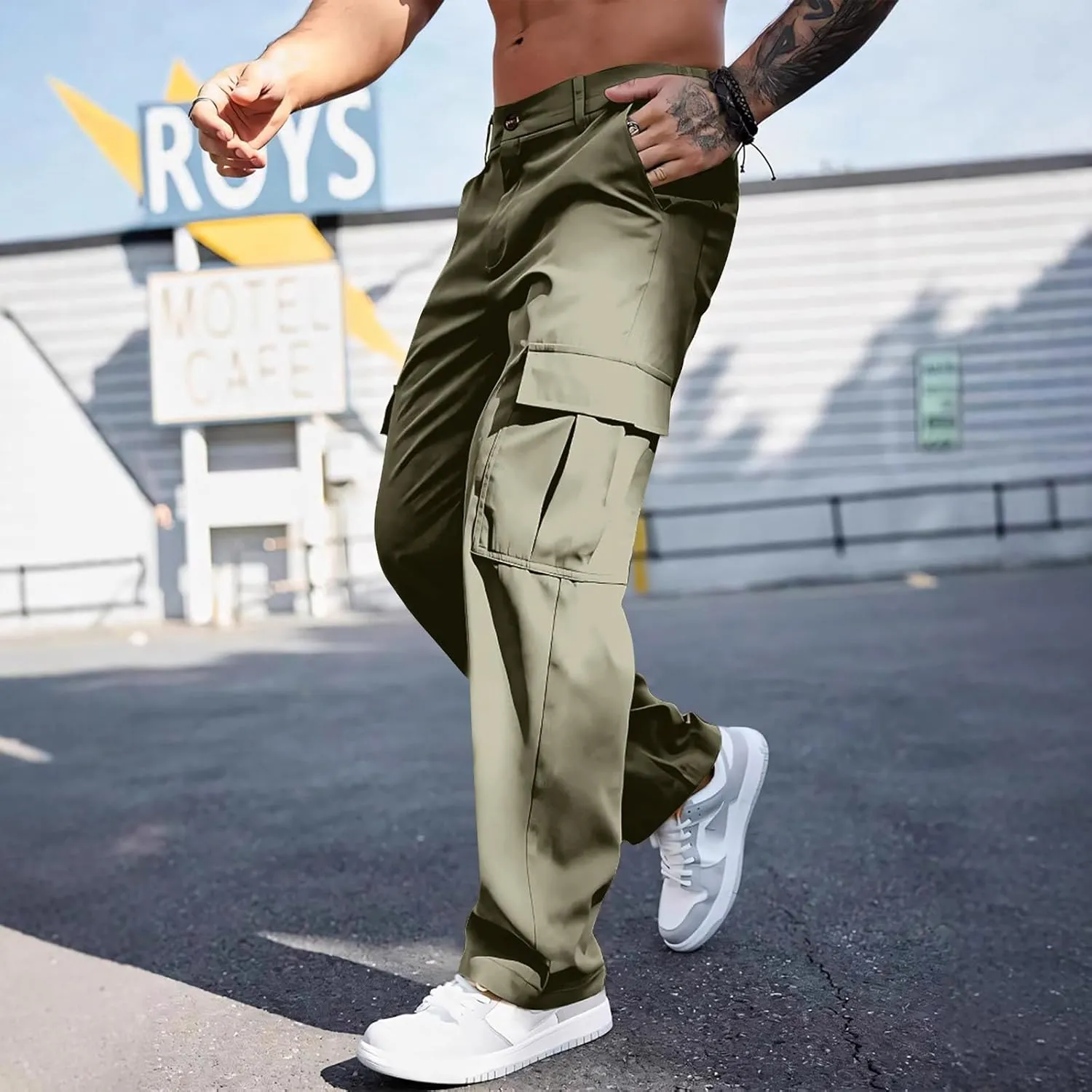WENKOMG1 Mens Casual Cargo Pants Multi Pockets Lightweight Tactical Pants Summer Breathable Outdoor Combat Work Pants