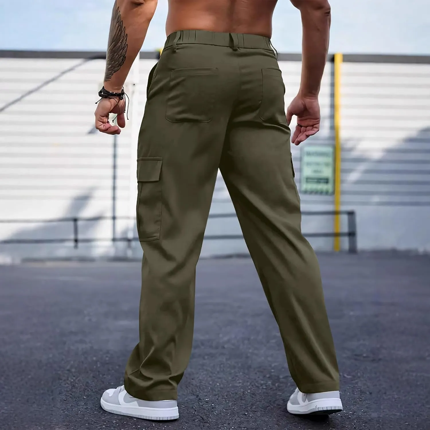 WENKOMG1 Mens Casual Cargo Pants Multi Pockets Lightweight Tactical Pants Summer Breathable Outdoor Combat Work Pants