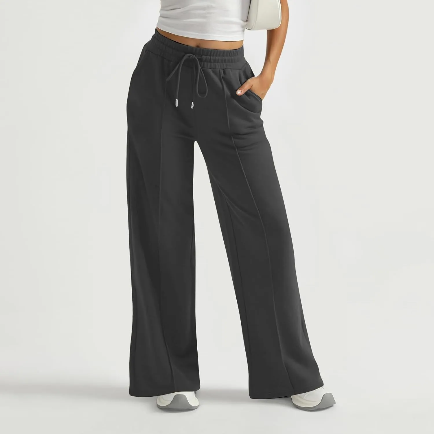 Wide Leg Sweatpants Women Baggy Drawstring High Waisted Flare Pants Y2K Lightweight Joggers with Pockets