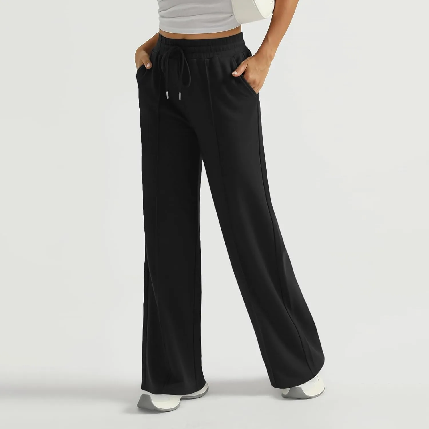 Wide Leg Sweatpants Women Baggy Drawstring High Waisted Flare Pants Y2K Lightweight Joggers with Pockets