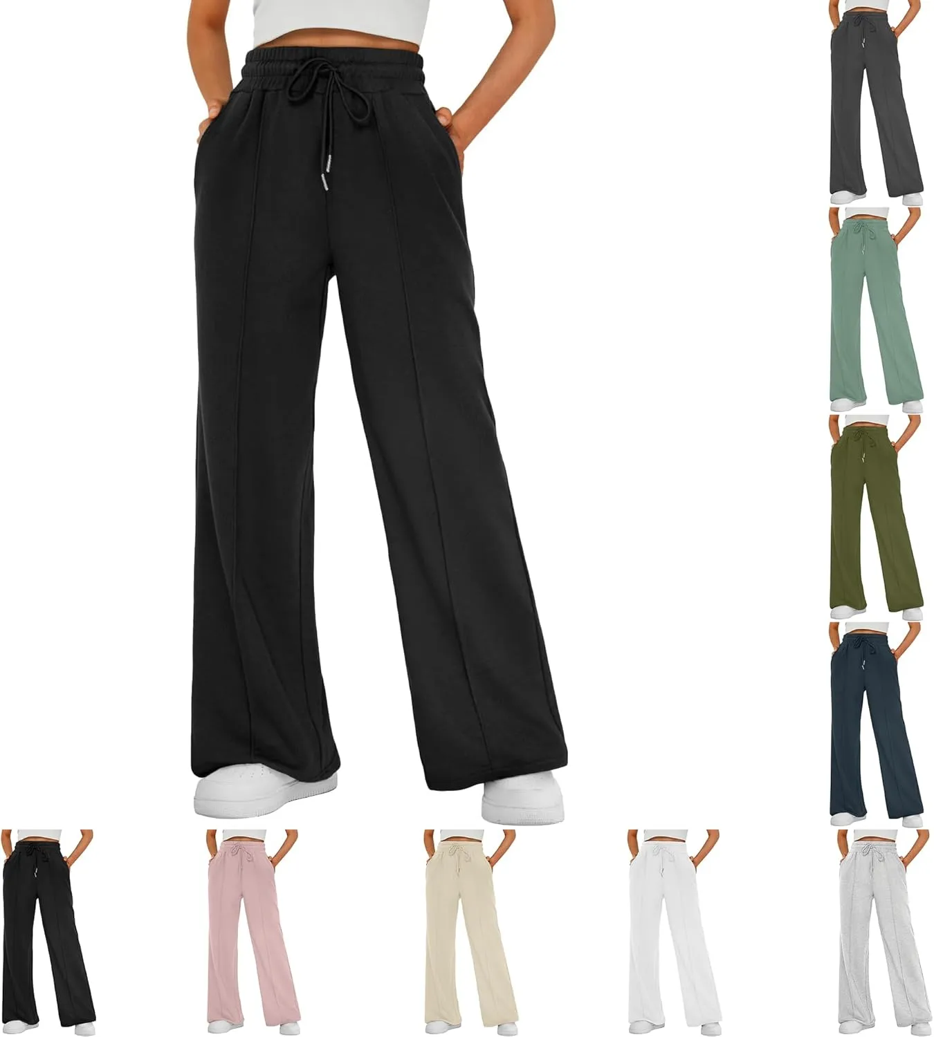 Wide Leg Sweatpants Women Baggy Drawstring High Waisted Flare Pants Y2K Lightweight Joggers with Pockets