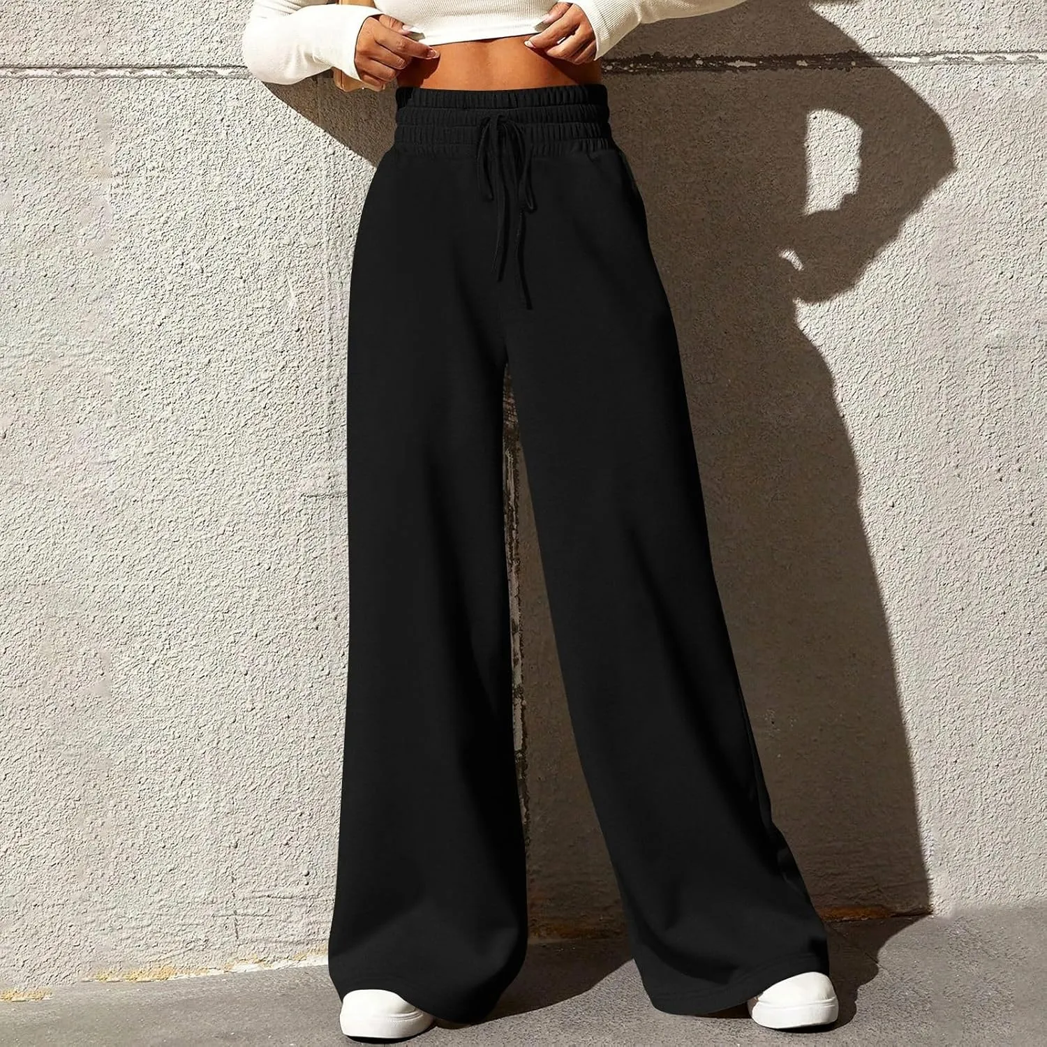 Wide Leg Sweatpants Women Baggy Lightweight Sweat Pants Drawstring High Waisted Casual Lounge Pants with Pockets