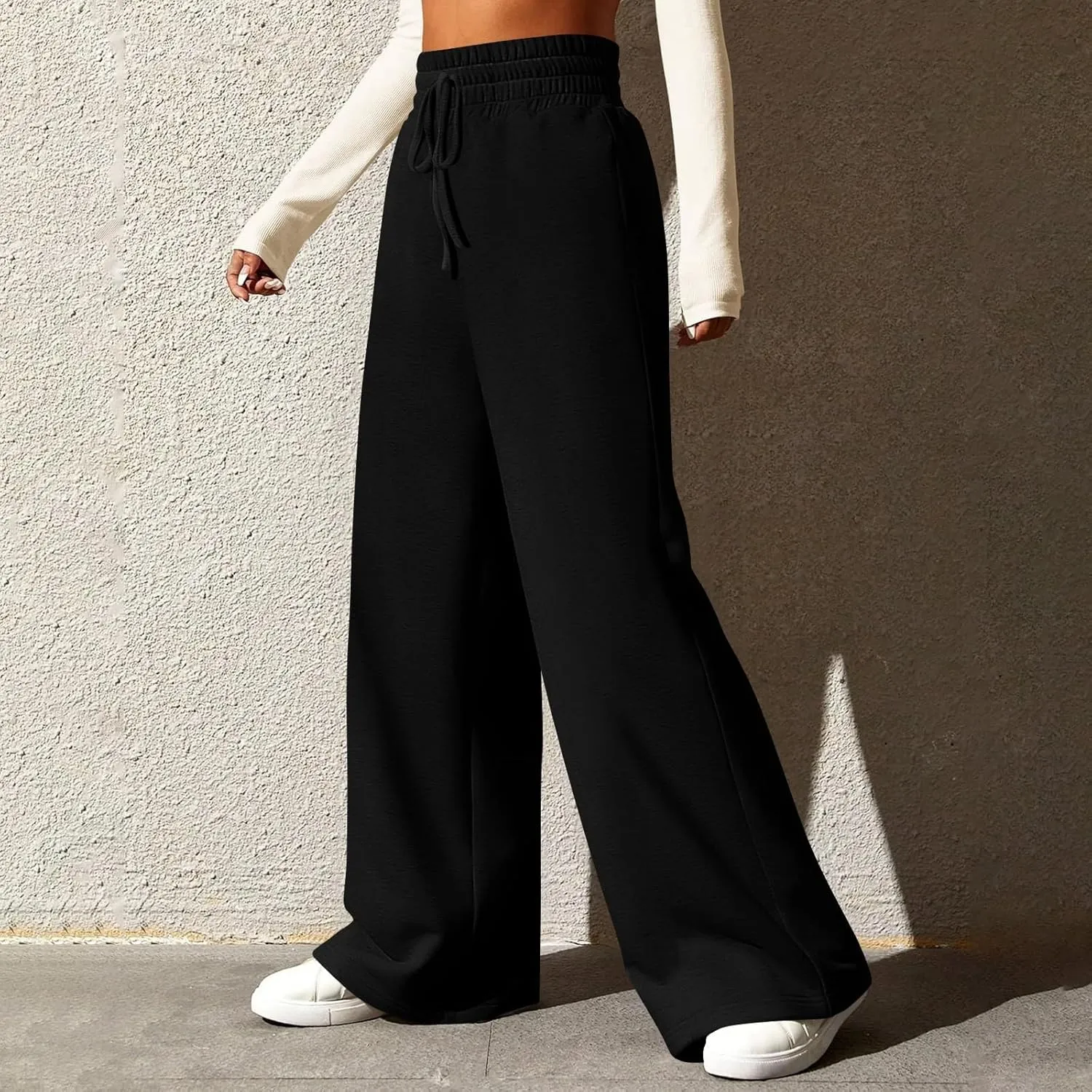 Wide Leg Sweatpants Women Baggy Lightweight Sweat Pants Drawstring High Waisted Casual Lounge Pants with Pockets