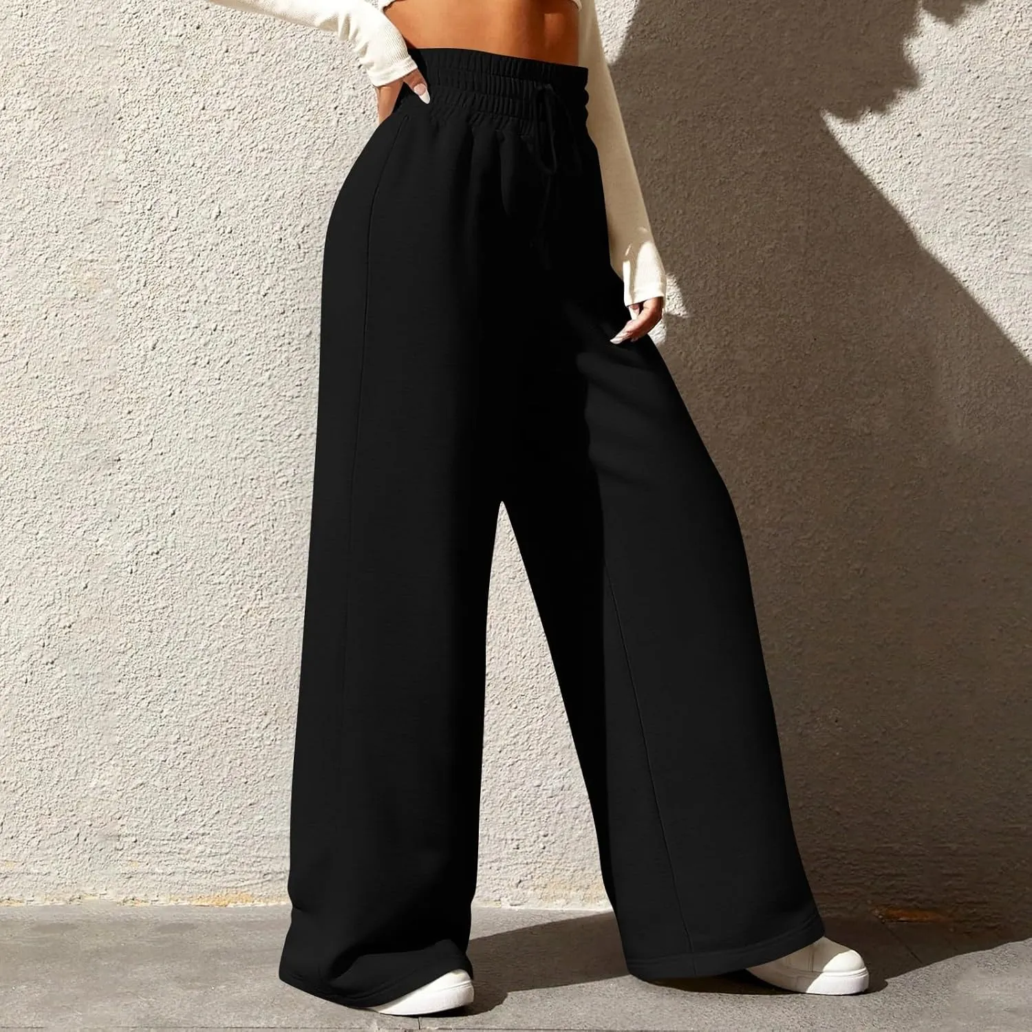 Wide Leg Sweatpants Women Baggy Lightweight Sweat Pants Drawstring High Waisted Casual Lounge Pants with Pockets