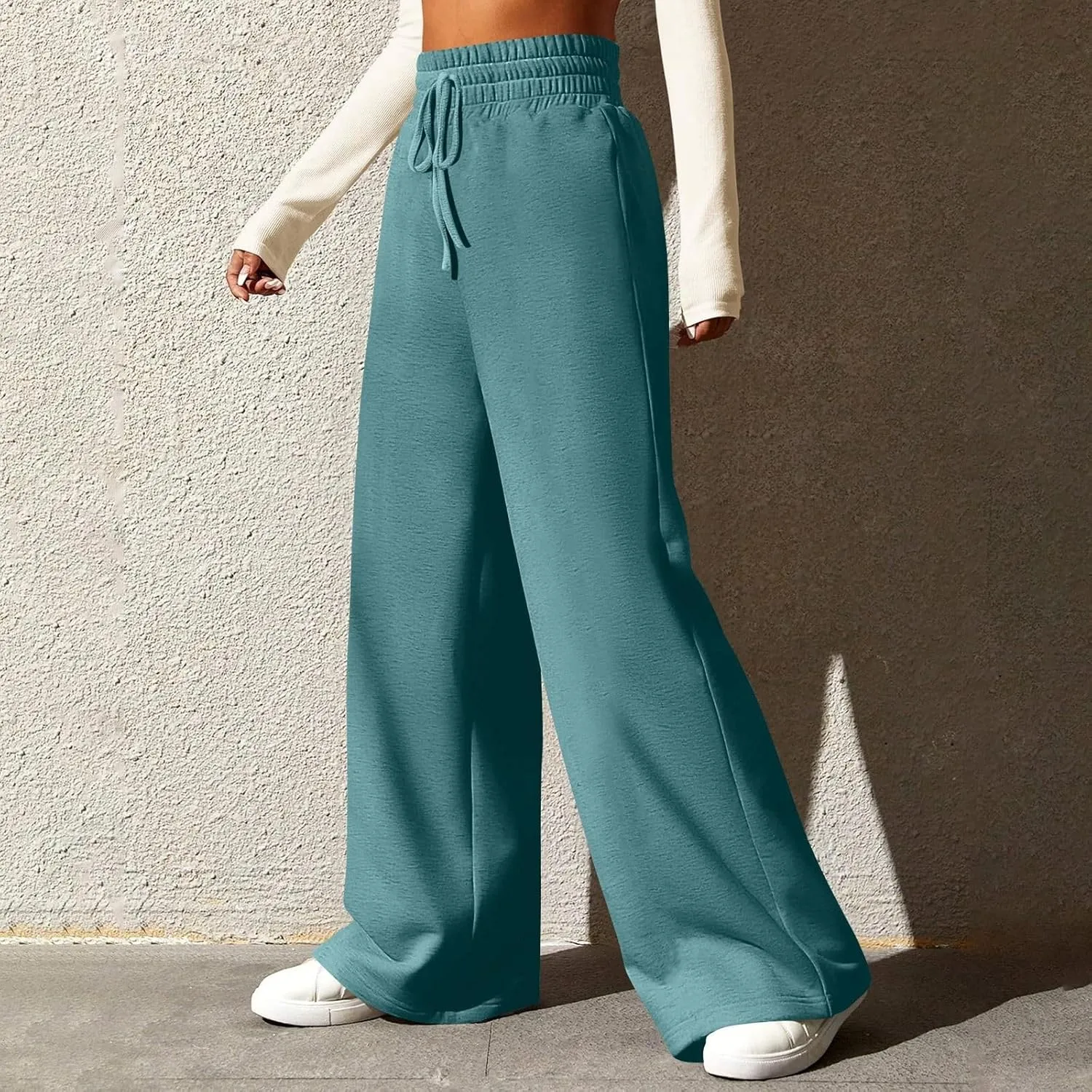 Wide Leg Sweatpants Women Baggy Lightweight Sweat Pants Drawstring High Waisted Casual Lounge Pants with Pockets