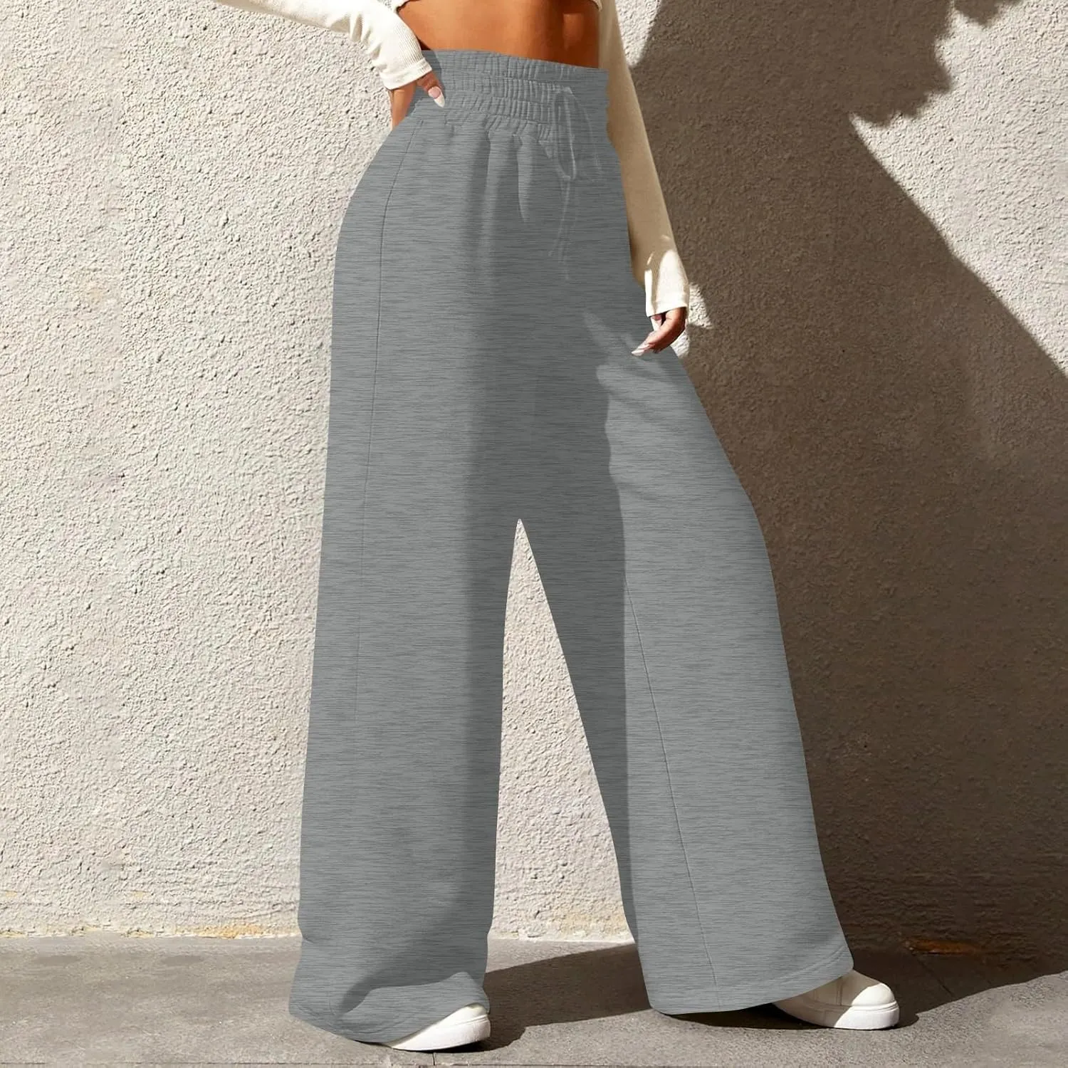 Wide Leg Sweatpants Women Baggy Lightweight Sweat Pants Drawstring High Waisted Casual Lounge Pants with Pockets