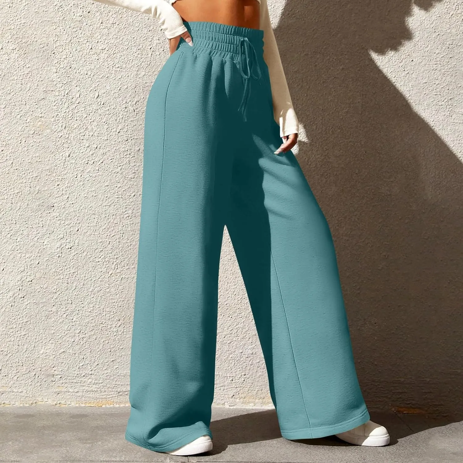 Wide Leg Sweatpants Women Baggy Lightweight Sweat Pants Drawstring High Waisted Casual Lounge Pants with Pockets